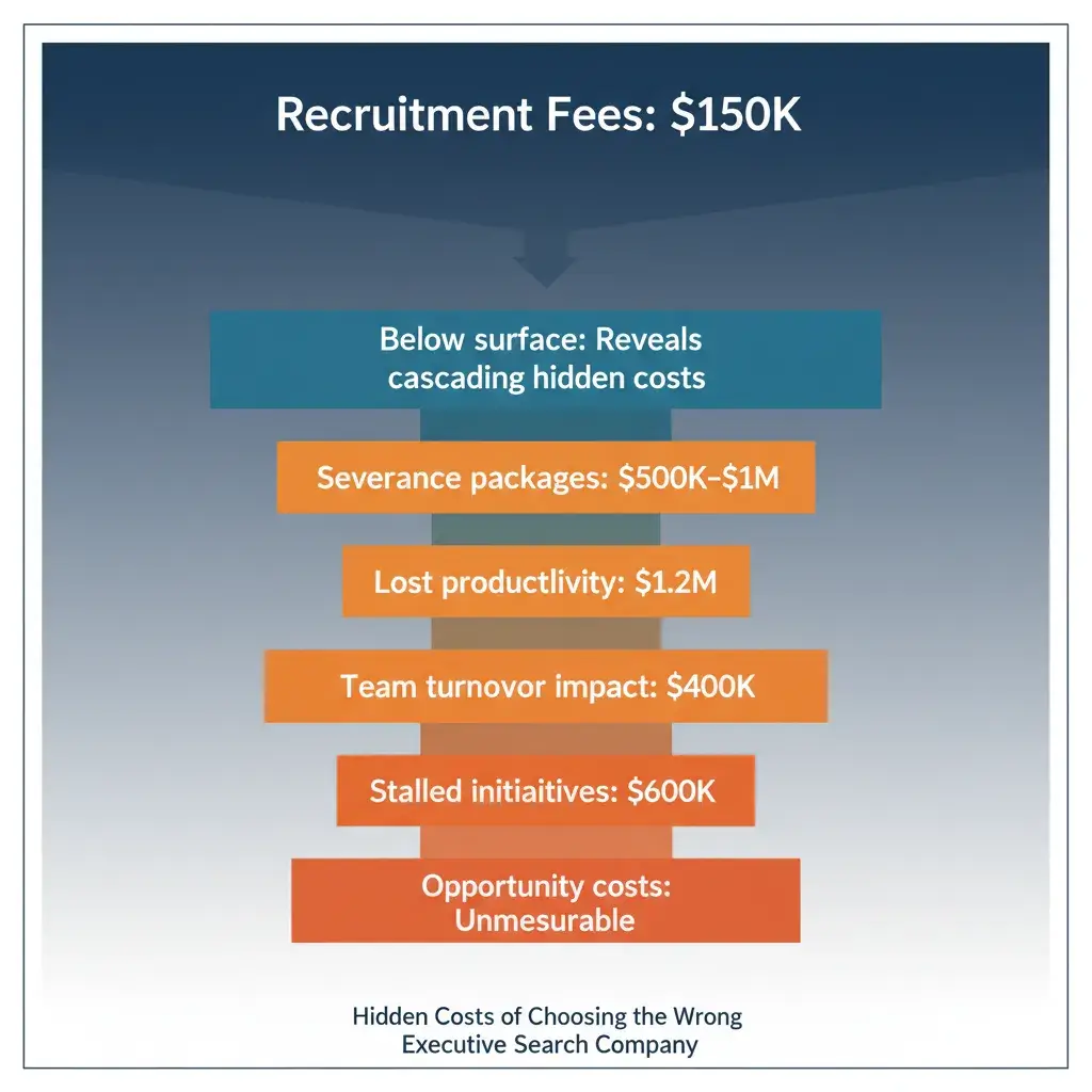 Infographic revealing the $2.7 million true cost of failed executive hiring beyond visible recruitment fees
